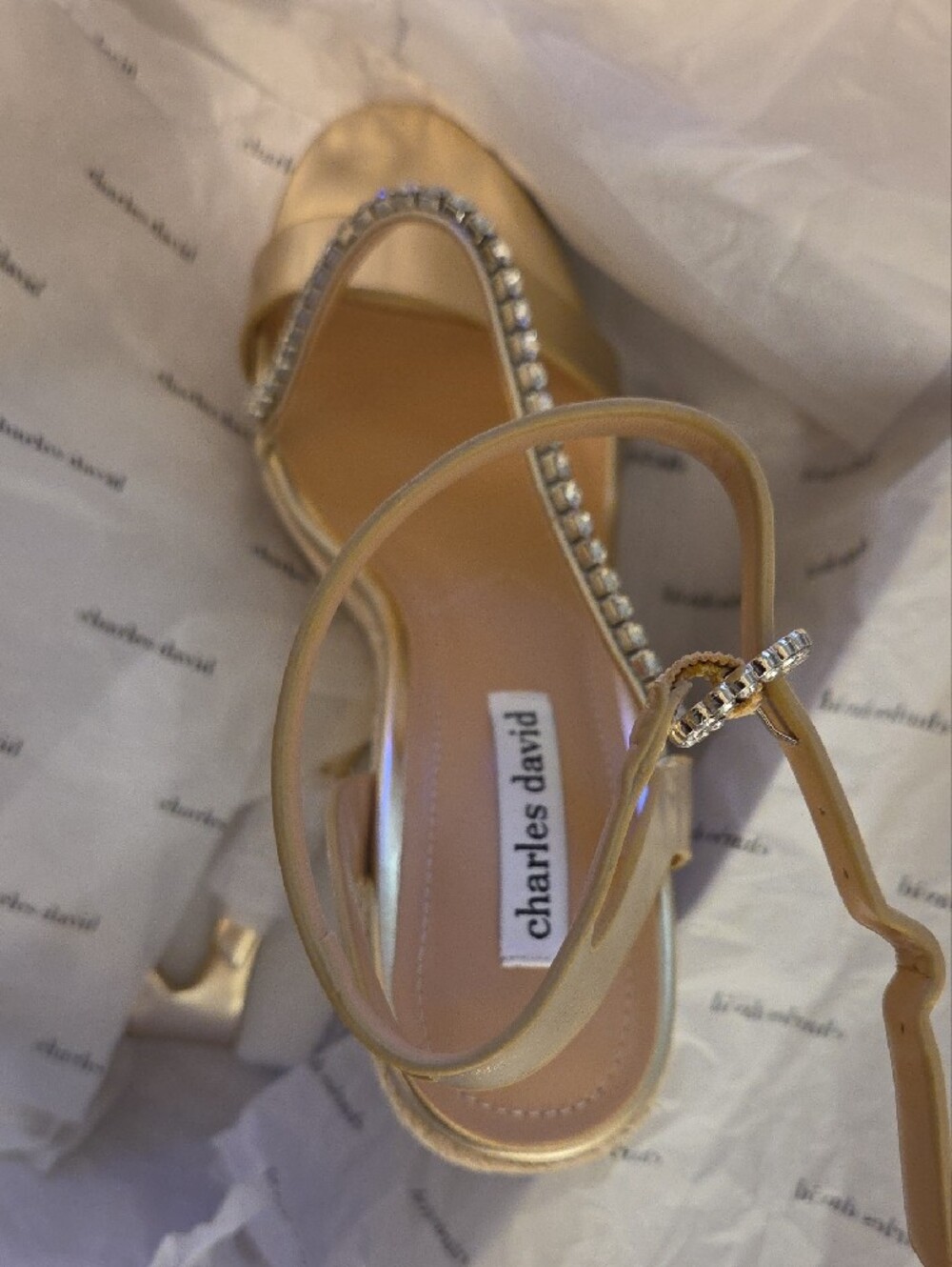 Charles David Gold Metallic Espadrille Wedges with Blingy T-Strap, Brand New. - Picture 2 of 8